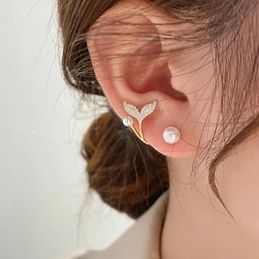 Trendy Pearl Fish Tail Earrings 